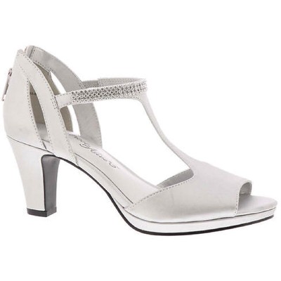 

Easy Street Womens Flash Silver T-Strap Heels 10 Extra Wide (E+, WW) BHFO 9689, Silver satin