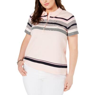 Женская розовая рубашка поло с воротником-стойкой в полоску от Tommy Hilfiger Plus 0X BHFO 0034