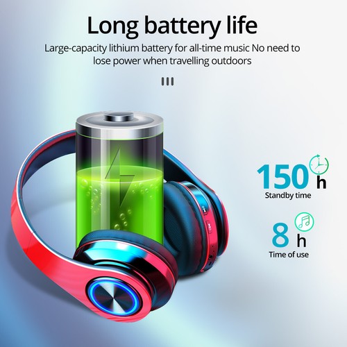 Wireless Bluetooth Headphones Super Bass Foldable Stereo Earphones Mic Headsets