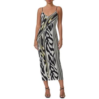 AFRM Womens Black Animal Print V-Neck Bodycon Slip Dress S BHFO 1897