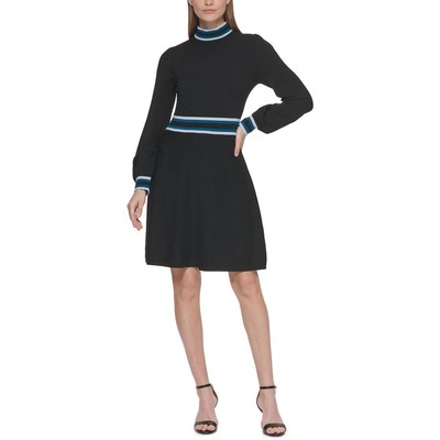 Женское черное приталенное платье-клеш с имитацией шеи длиной до колен от Vince Camuto, S BHFO 1453