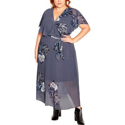 Женское вечернее платье City Chic темно-синего цвета с искусственным запахом и цветочной подкладкой L BHFO 2860