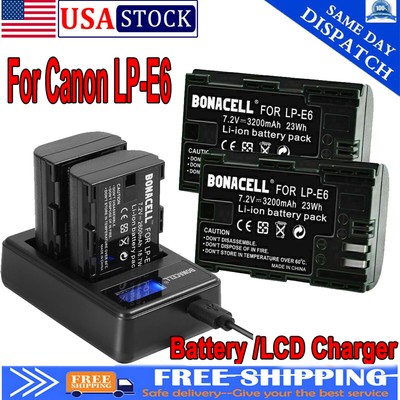 2X LP-E6 Battery & Dual Charger for Canon EOS 80D, 6D, 7D, 70D, 60D, 5D Mark II