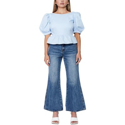 

Женская рубашка из поплина с открытой спиной Bardot, топ с баской BHFO 1543, Синий