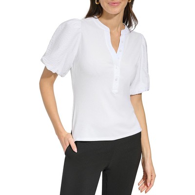 Женская белая рубашка с пышными рукавами DKNY, блузка Henley Top XL BHFO 7745