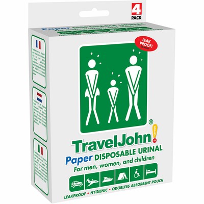 4 TravelJohn Wegwerf-Urinale aus Papier Einweg Urinbeutel Toilette Nottoilette