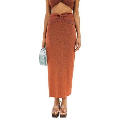 

Женская коричневая вязаная макси-юбка в рубчик с разрезом по подолу Cult Gaia  BHFO 8717, Янтарь