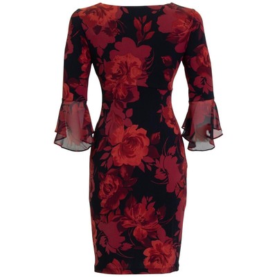 Связанное платье-футляр Женское черное короткое повседневное платье-футляр с цветочным рисунком 10 BHFO 3550