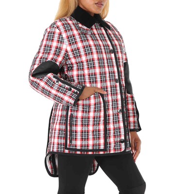 Pre-owned Burberry Bright Red Check Diamond Quilted Tartan Oversized Barn Jacket, Brand