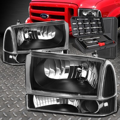 ДЛЯ 99-04 FORD SUPER DUTY ЧЕРНЫЙ КОРПУС ПРОЗРАЧНЫЕ УГЛОВЫЕ ЛАМПЫ ФАР + НАБОР ИНСТРУМЕНТОВ
