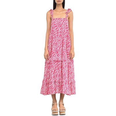 

Banjanan Womens Penelope Хлопковое многоярусное платье миди с цветочным принтом BHFO 8483, Shadow bloom paradise