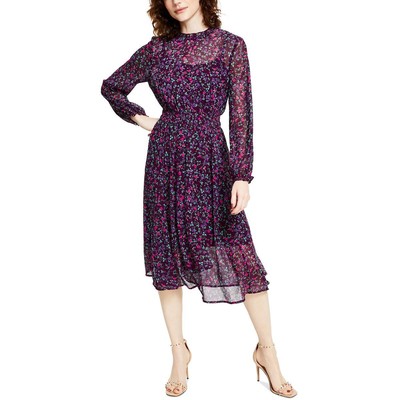 Женское фиолетовое шифоновое платье миди с цветочным принтом Calvin Klein 12 BHFO 0393
