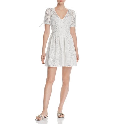 Женское белое дневное вечернее платье Aqua с пышными рукавами и пуговицами спереди S BHFO 9974