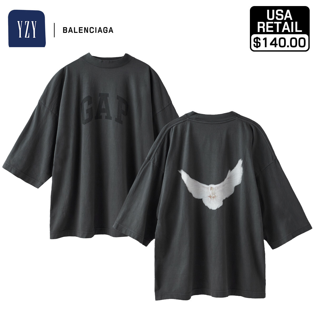 新品SIZE L YZY GAP 53 DOVE 3/4 SLEEVE TEE Yeezy Gap Engineered by Balenciaga Dove 3/4 Sleeve Tee