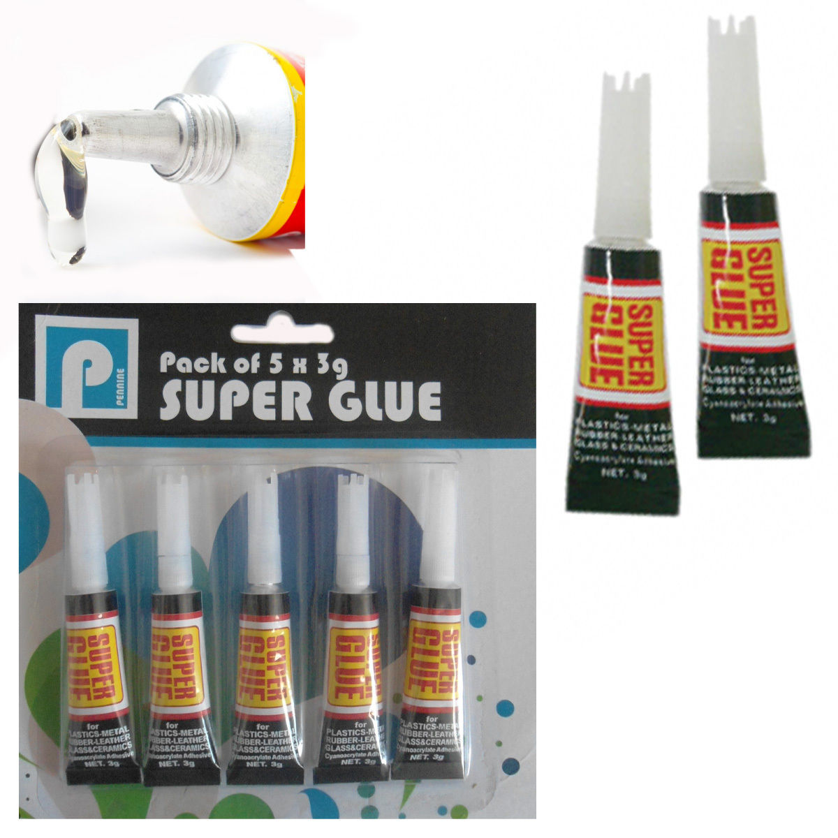 Set 5 Tubetti Super Colla Glue 3g Attacca Plastica Ceramica Legno Metallo dfh
