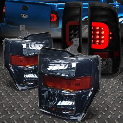 ДЛЯ 2008-2010 FORD SUPER DUTY КРАСНАЯ СВЕТОДИОДНАЯ ПАНЕЛЬ С ТОНИРОВКОЙ ЗАДНЕГО ФОНАРЯ + ЯНТАРНАЯ ЕВРОФАРА