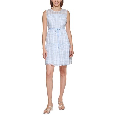 

Женское синее летнее платье в мелкую клетку Calvin Klein Petites  BHFO 6953, Blue/white