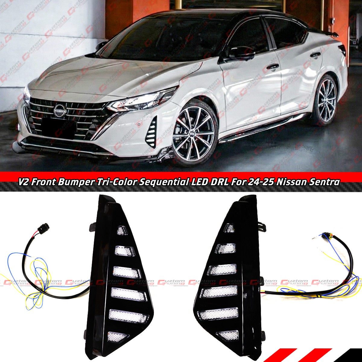 For 2024-25 Nissan Sentra V2 Tri-Color LED DRL Sequential Day Time Running Light