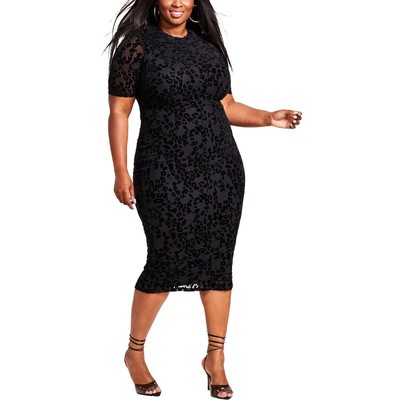 Женское черное бархатное миди-платье с животным принтом Nina Parker Plus 3X BHFO 2729
