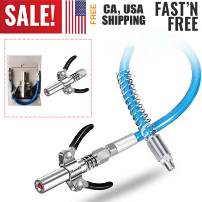 Grease Gun Coupler Quick Release Lock Oil Injection Nozzle 10000PSI 12 in Hose
