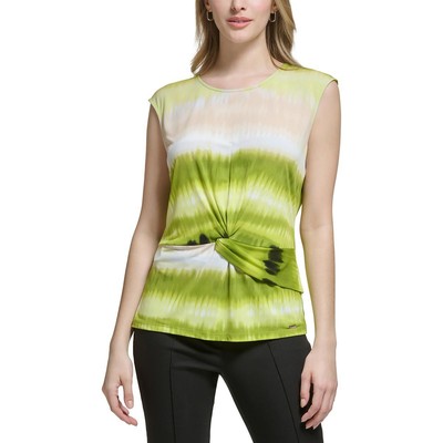 Женская зеленая блузка-рубашка Calvin Klein с круглым вырезом спереди XL BHFO 2610