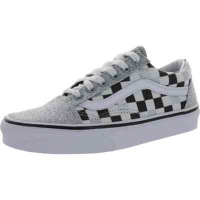 

Женские кроссовки Vans Old Skool Silver Fashion Sneakers Shoes 8.5 Medium (B,M) BHFO 3674, Glitter checkerboard silver/true white