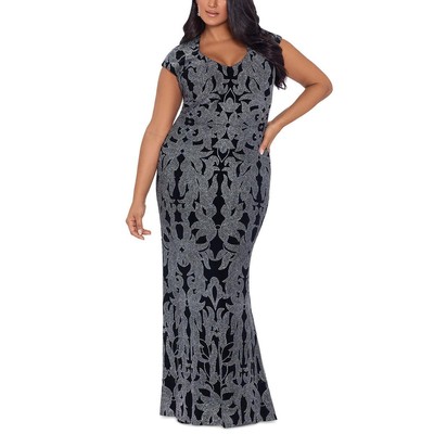 

Женское черное блестящее вечернее платье Betsy - Adam размера плюс  BHFO 9161, Black/gunmetal