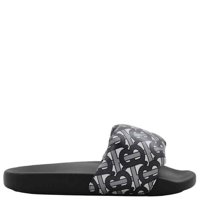 Pre-owned Burberry Logo-engraved Slides In Gray