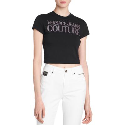 

Versace Jeans Couture Женская черная укороченная рубашка с круглым вырезом и надписью  BHFO 4341, Черный