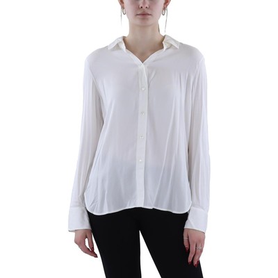 Vince Womens Silk Blend Solid Blouse Button-Down Top BHFO 1415