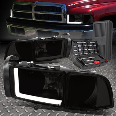 ДЛЯ 94-02 DODGE RAM LED DRL ТОНИРОВАННЫЙ КОРПУС ПРОЗРАЧНЫЕ УГЛОВЫЕ ЛАМПЫ ФАР + НАБОР ИНСТРУМЕНТОВ