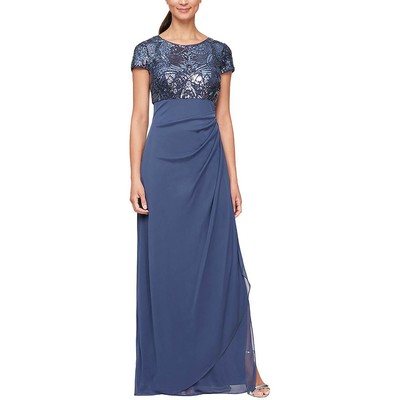 

Женское синее вечернее платье макси Alex Evenings с рюшами Petites  BHFO 3781, Wedgewood