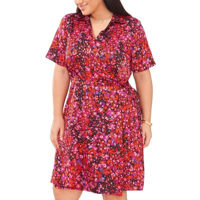 Женское фиолетовое атласное платье Vince Camuto с цветочным принтом и поясом на запах плюс 2X BHFO 0593