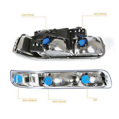 For 99-02 Chevy Silverado/00-06 Suburban Bumper Headlight/Lamp Clear Side Chrome