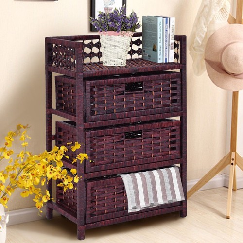 3 Drawer Unit Wicker Basket Chest Rack Cupboard Storage Organizer