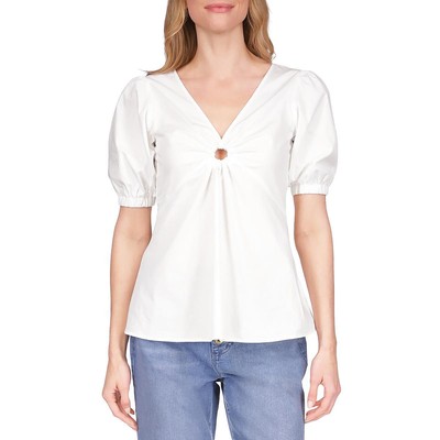 Женская белая блузка MICHAEL Michael Kors с V-образным вырезом и пышными рукавами M BHFO 6889