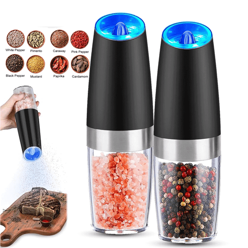2 Pack Gravity Electric Salt and Pepper Grinder Mill Shaker Adjustable Automatic