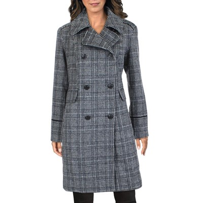 

Vince Camuto Womens Wool Midi Dressy Wool Coat Верхняя одежда BHFO 5855, Black/white plaid, V29768B