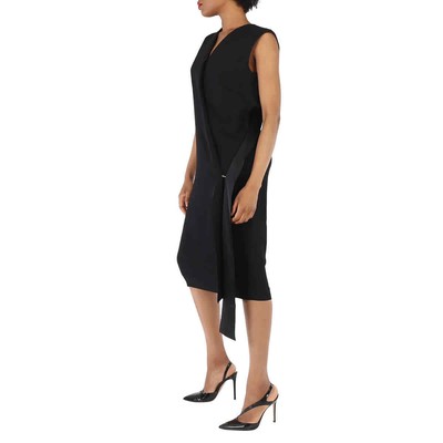 Pre-owned Burberry Ladies Black Sash-detail Midi Dress