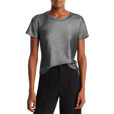 Paige Womens Black Metallic Crewneck Ribbed T-Shirt XS BHFO 8551