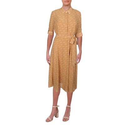 

Женское коричневое платье-рубашка миди с логотипом Calvin Klein для работы  BHFO 1174, Luggage/wheat