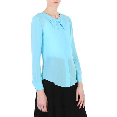 Pre-owned Moschino Ladies Light Blue Bow Detail Long-sleeved Blouse