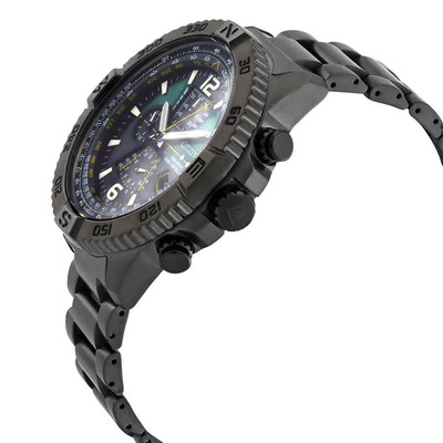 Pre-owned Citizen Promaster Navihawk A-t Perpetual World Time Chronograph Gmt Green Dial
