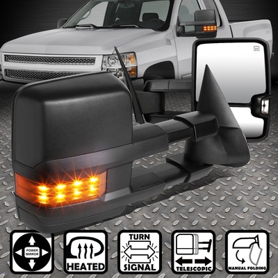 ДЛЯ 14-17 SILVERADO SIERRA POWER+ ПАРА БОКОВЫХ БУКСИРОВОЧНЫХ ЗЕРКАЛ С ПОДОГРЕВОМ + СВЕТОДИОДНАЯ СИГНАЛЬНАЯ ЛАМПА