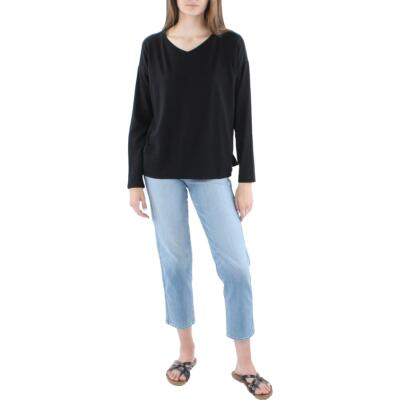 

Eileen Fisher Женская вязаная футболка с v-образным вырезом и пуловером, топ-рубашка BHFO 7143, Черный