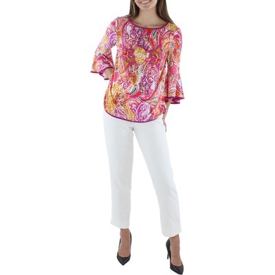 

Женская розовая блузка с круглым вырезом Sam and Jess, рубашка Petites  BHFO 1923, Pink combo