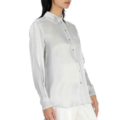 Pre-owned Burberry Ladies Light Pebble Grey Silk Satin Shirt In Multicolor