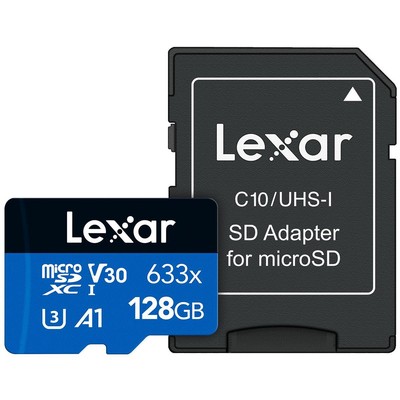 Высокопроизводительная карта памяти Lexar BLUE 633 x 128 ГБ UHS-I microSDXC с адаптером SD