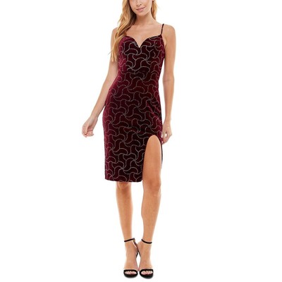 Женское красное платье для коктейлей и вечеринок City Studios с разрезом по бокам Juniors XS BHFO 9548