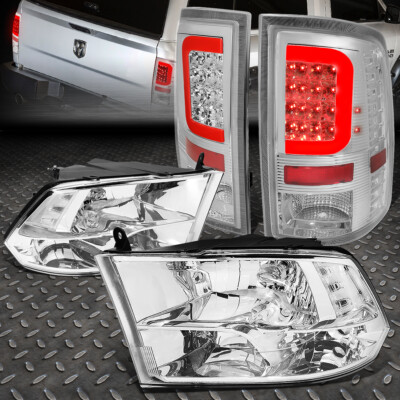 ДЛЯ 2009-2017 DODGE RAM КРАСНАЯ СВЕТОДИОДНАЯ ПАНЕЛЬ ХРОМИРОВАННЫЙ ЗАДНИЙ ФОНАРЬ + ПРОЗРАЧНАЯ БОКОВАЯ ЧЕТЫРЕХЪЯДЕРНАЯ ФАРА